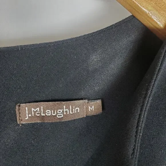 J McLaughlin Letty Dress Sz M Black Tiered Bell Sleeve Bainbridge Cloth Stretch - Picture 3 of 14